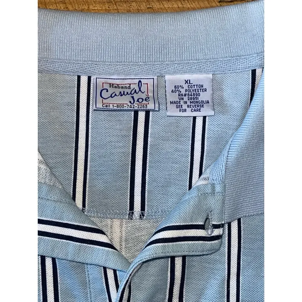 Mens Haband Casual Joe Light Blue White Black Striped Vintage 90s Polo Shirt XL - Picture 3 of 6